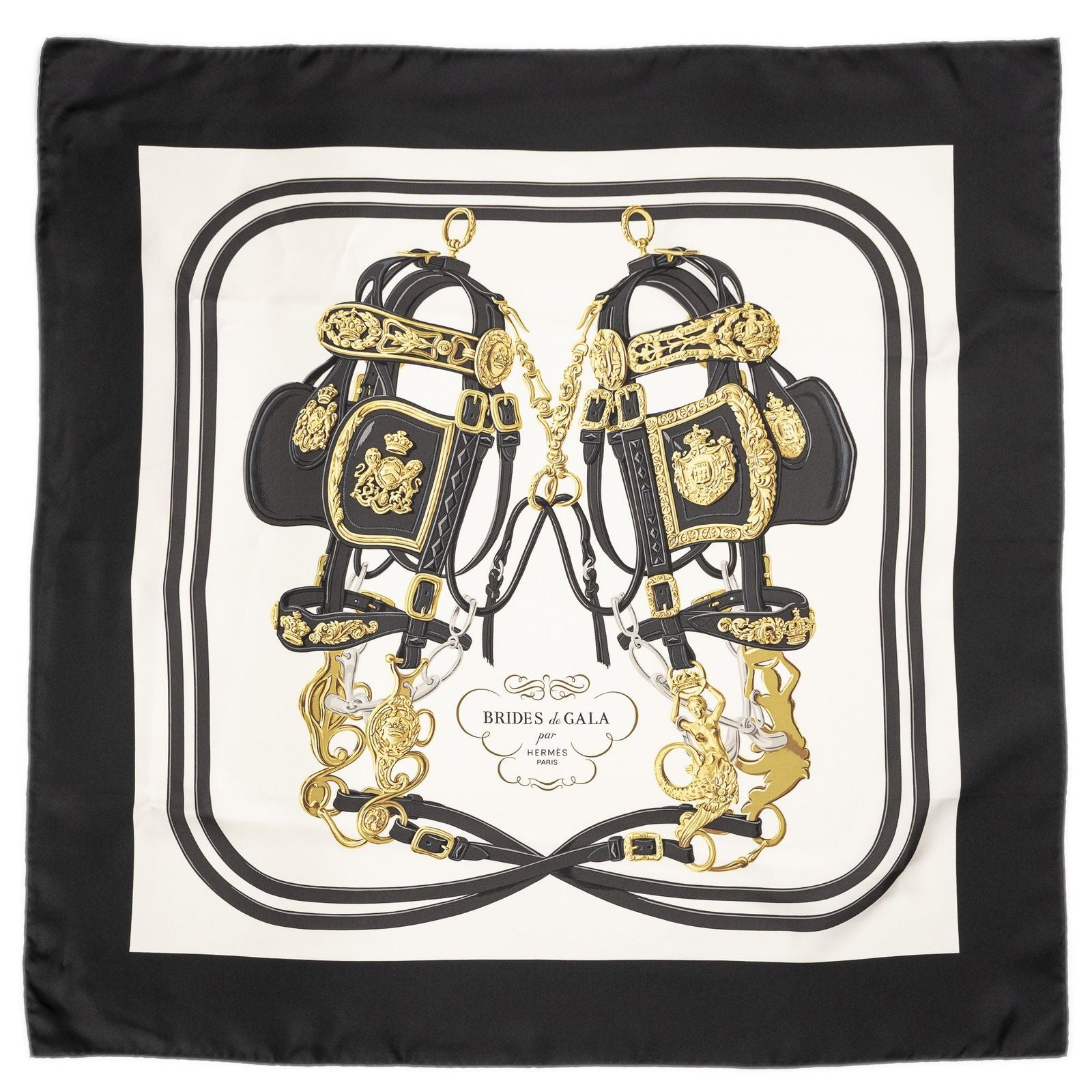 Hermes Scarf Black Ivory Twill Silk — view 2
