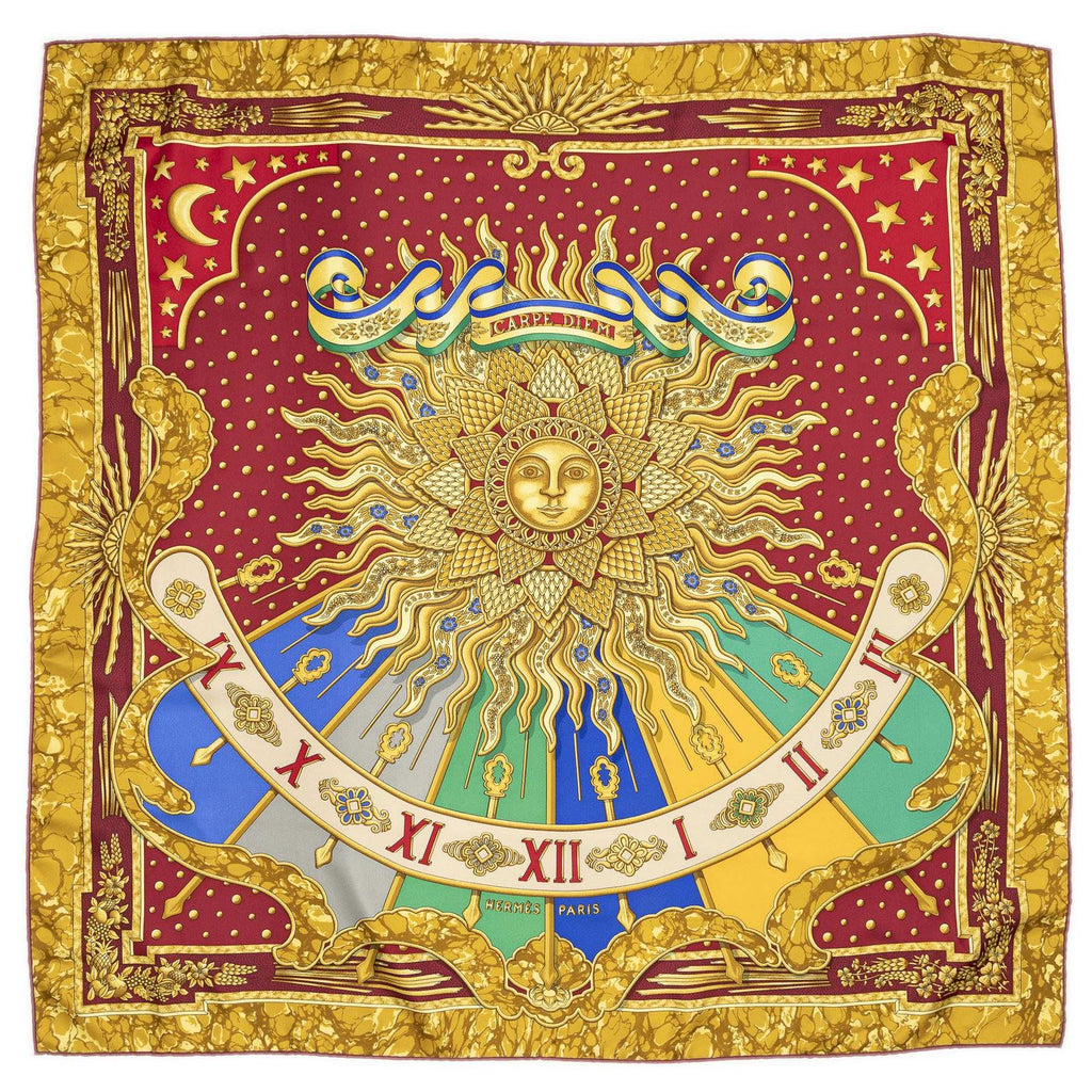 Hermes Scarf Red Gold Blue Silk — view 2