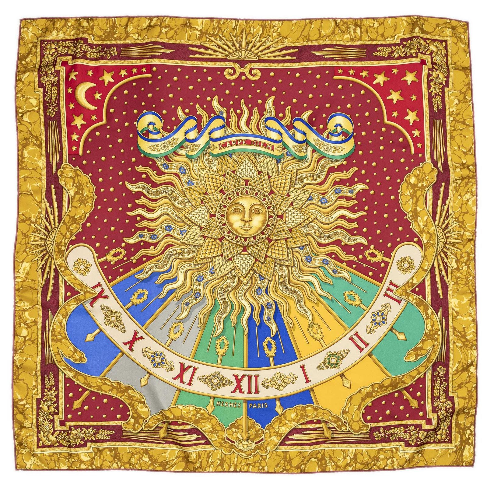 Hermes Scarf Red Gold Blue Silk — view 2