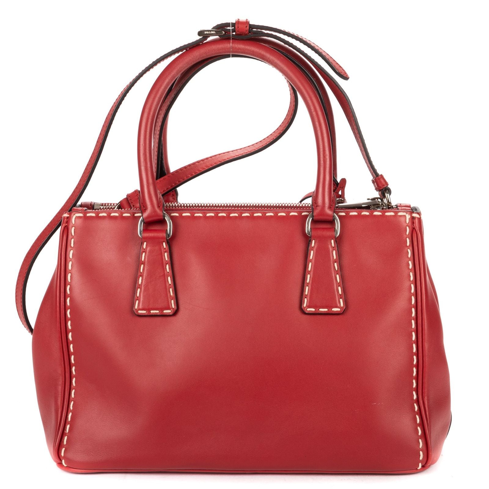 Prada Convertible Double Zip Tote Bag Red Stitched Smooth Calfskina — view 5