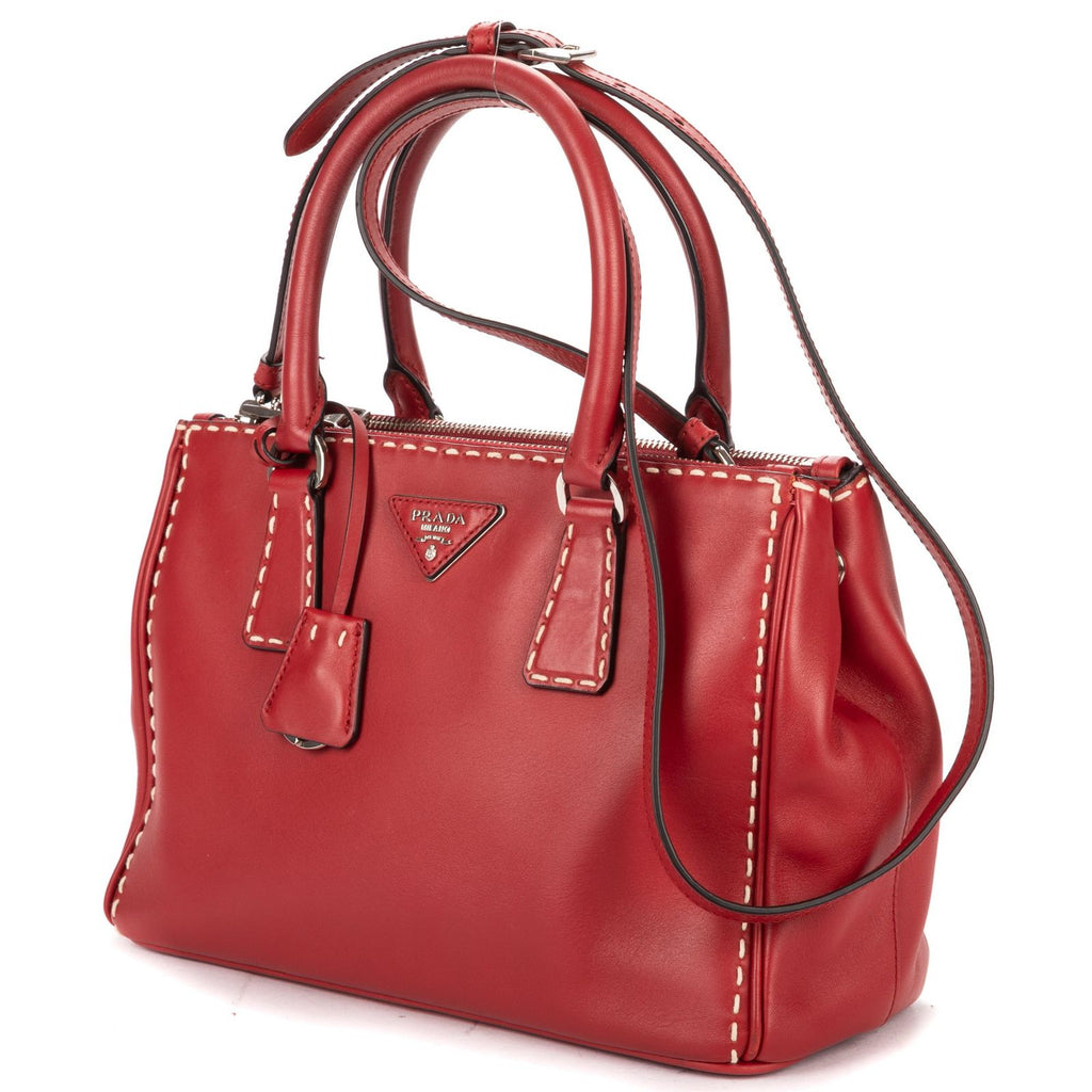 Prada Convertible Double Zip Tote Bag Red Stitched Smooth Calfskina — view 2