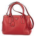 Prada Convertible Double Zip Tote Bag Red Stitched Smooth Calfskina