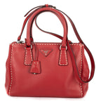 Prada Convertible Double Zip Tote Bag Red Stitched Smooth Calfskina