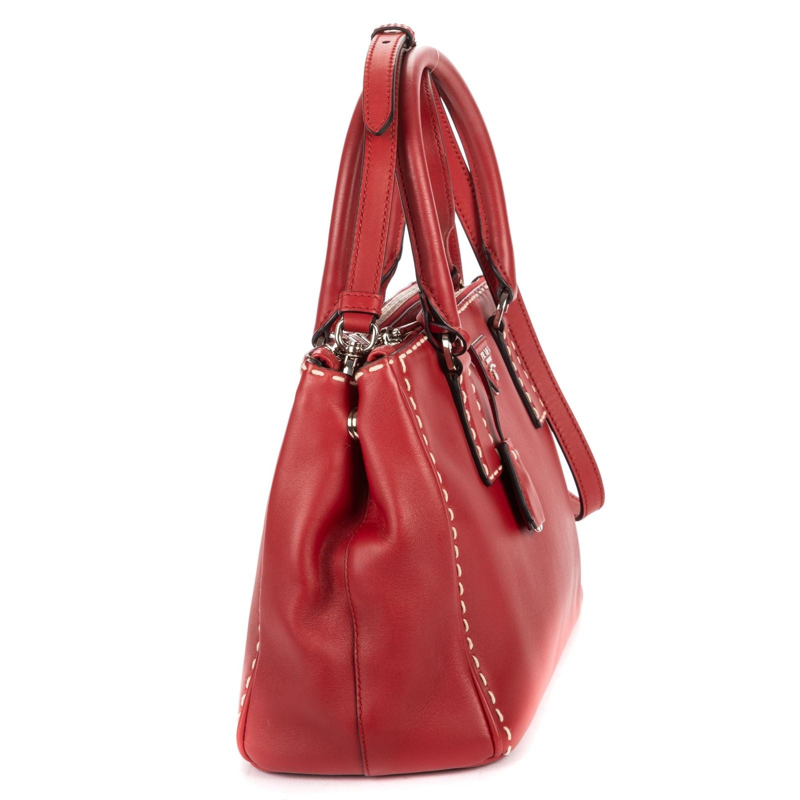 Prada Convertible Double Zip Tote Bag Red Stitched Smooth Calfskina — view 4