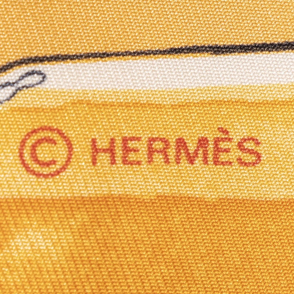 Hermes Scarf Orange Green Ivory 100% Twill Silk — view 4