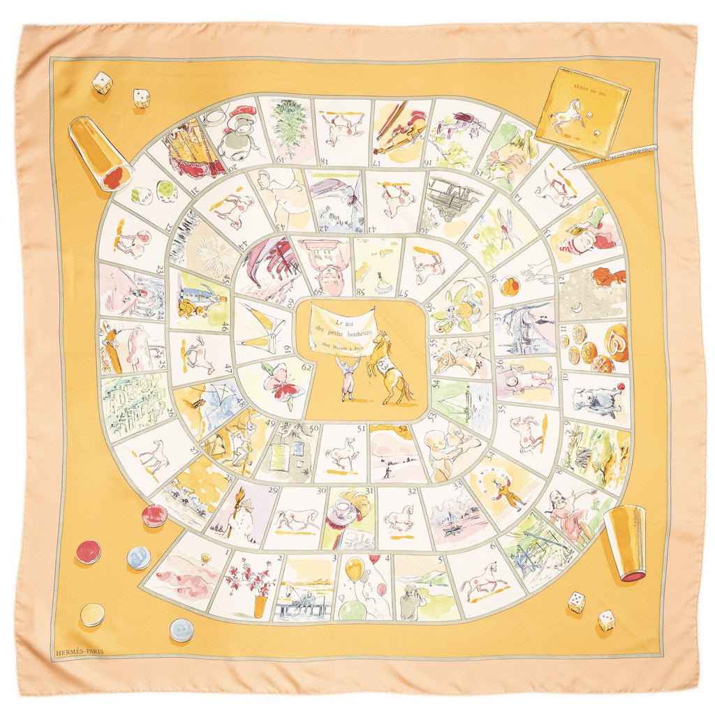 Hermes Scarf Orange Green Ivory 100% Twill Silk — view 2