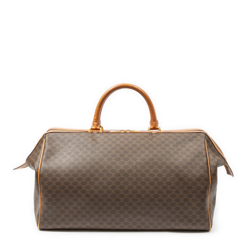 Celine Vintage Doctor's Bag Brown Tan Macadam Canvas