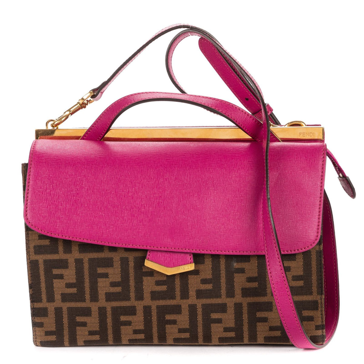 Fendi Demi Jour Crossbody Dark Brown Calfskin with Zucca Canvasa