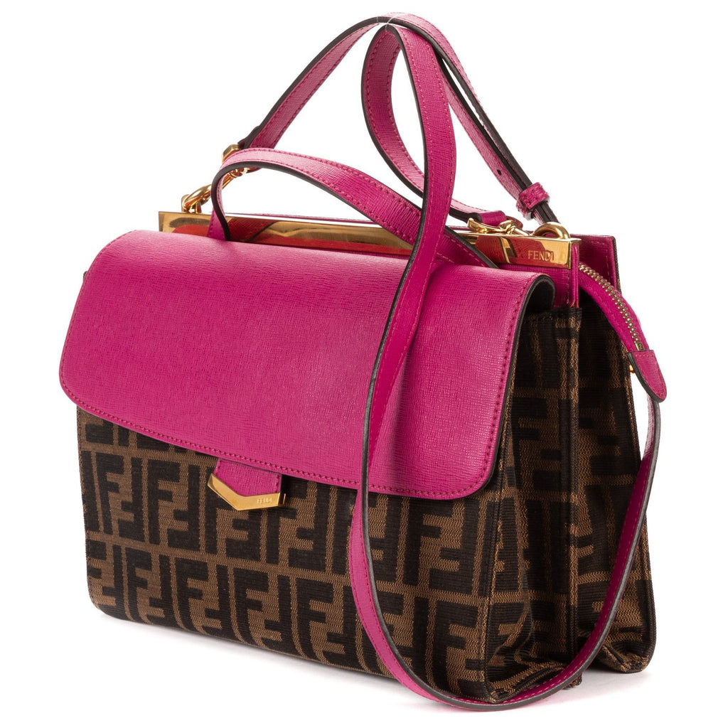 Fendi Demi Jour Crossbody Dark Brown Calfskin with Zucca Canvasa — view 2