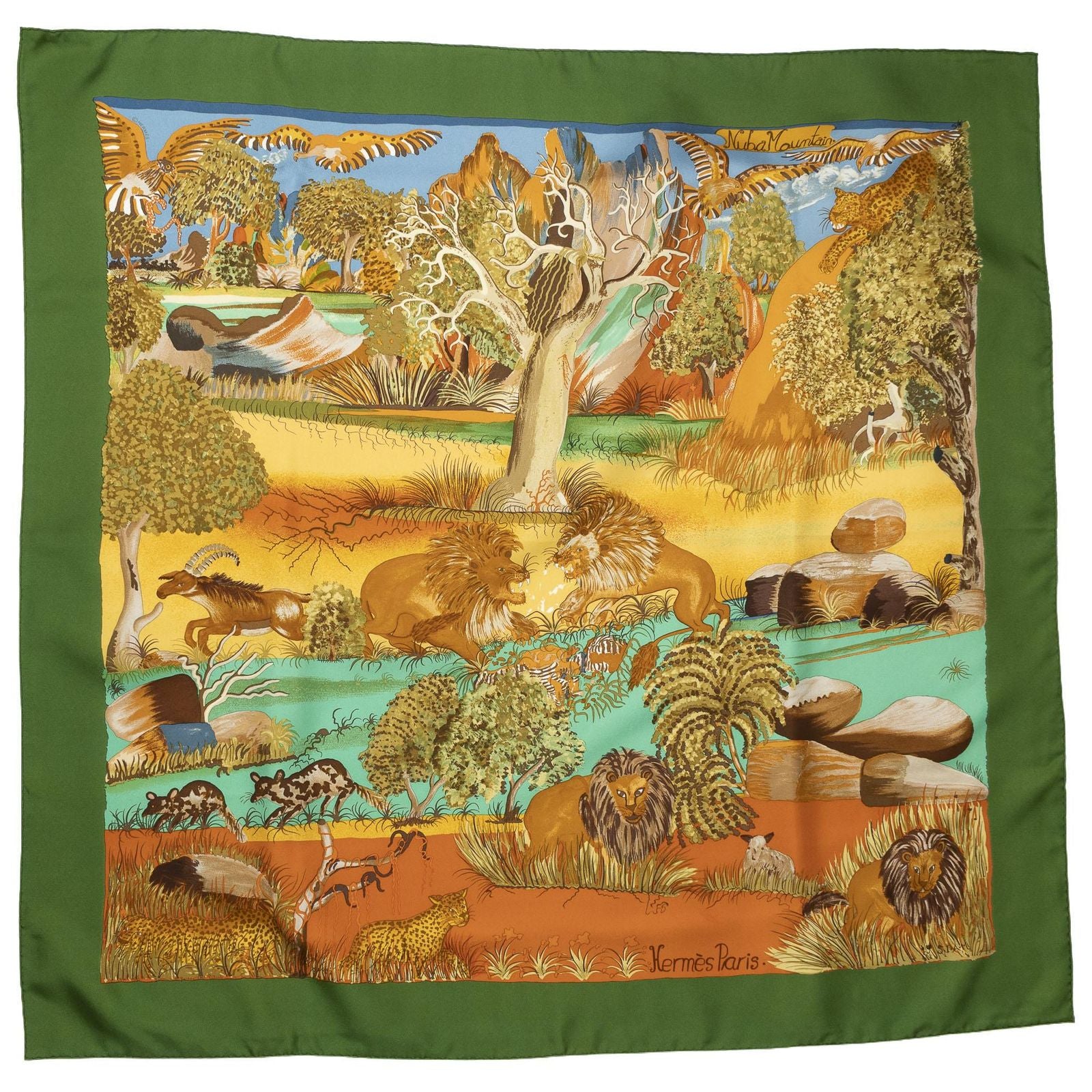 Hermes Scarf Green Orange Brown Silk — view 2