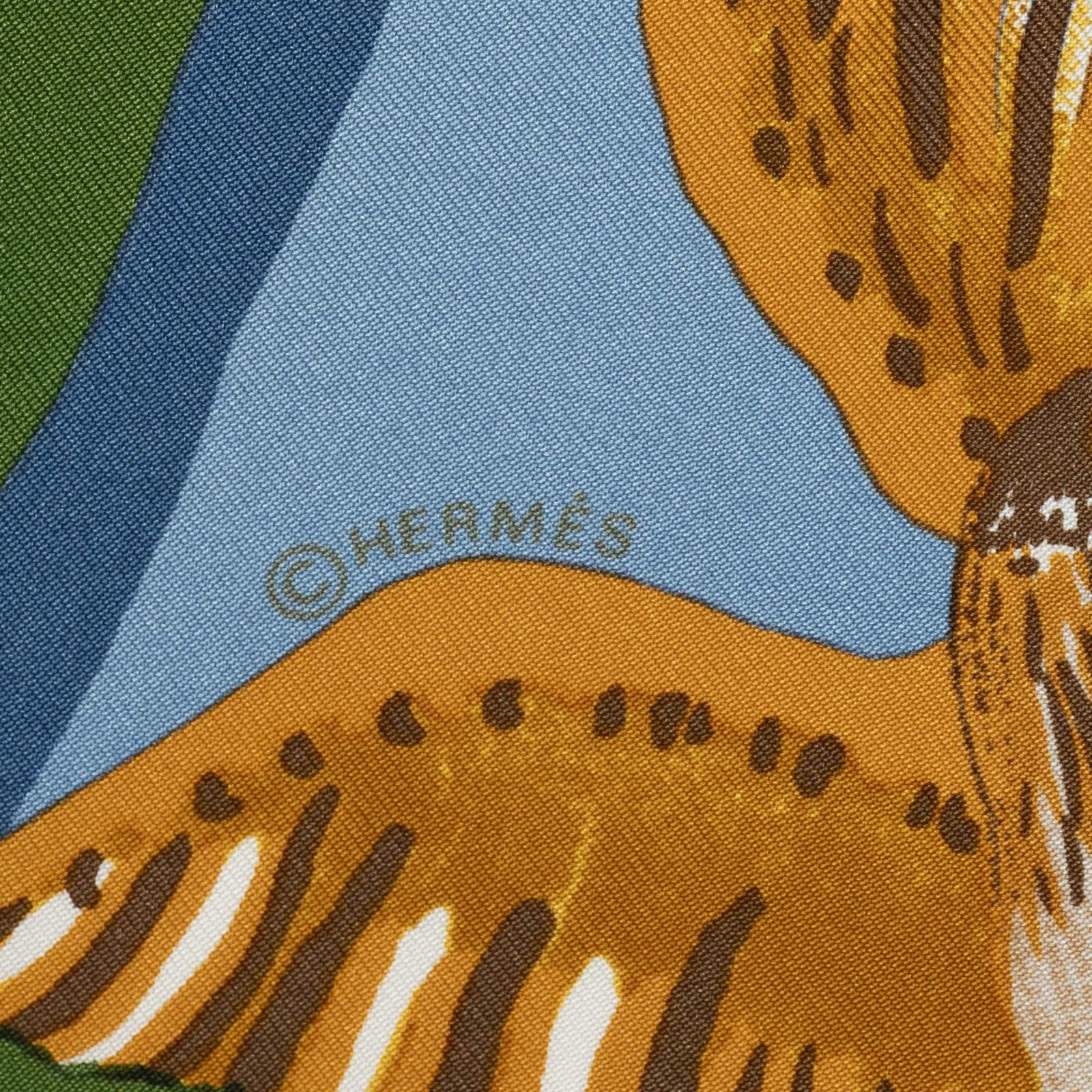 Hermes Scarf Green Orange Brown Silk — view 4