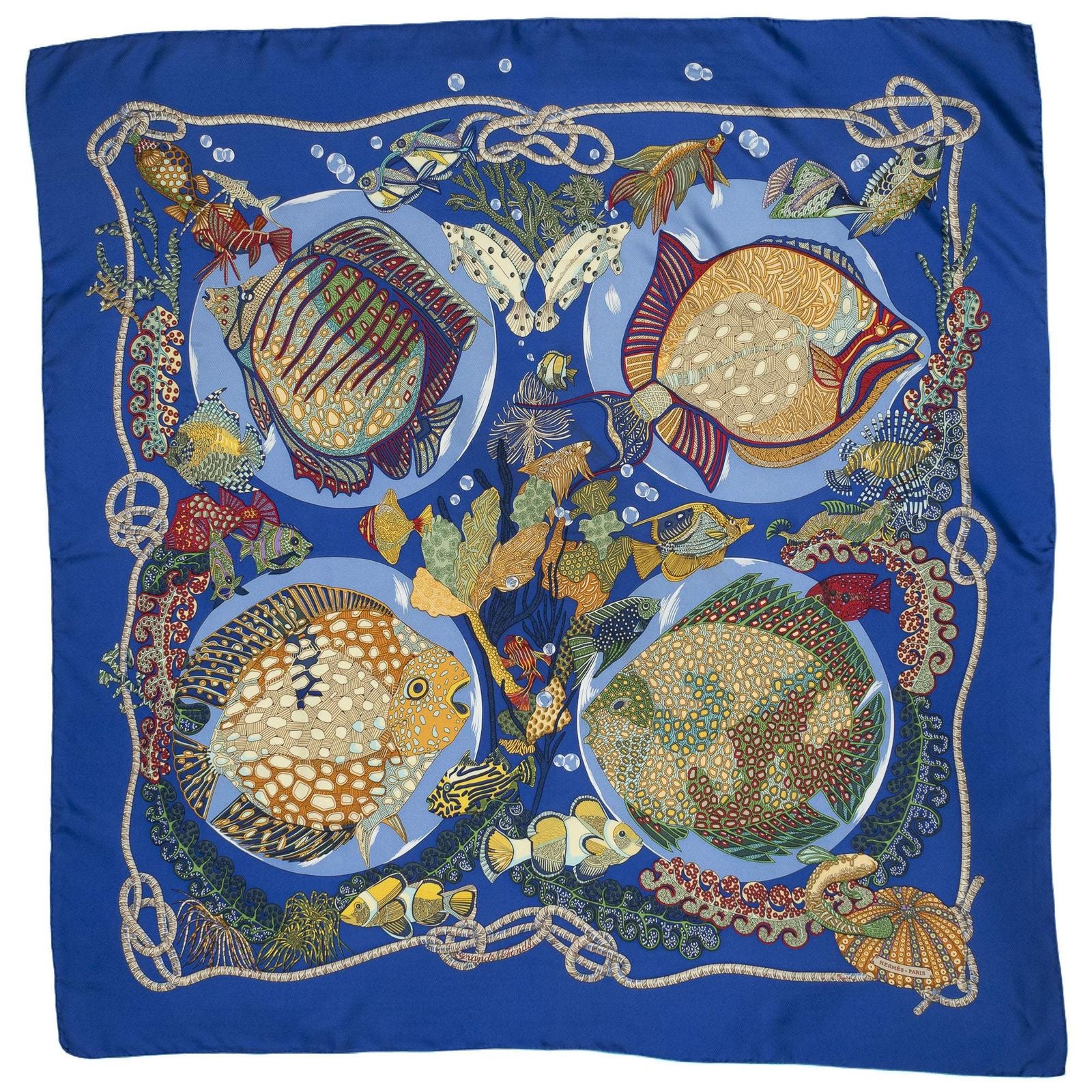 Hermes Scarf Blue Green Yellow Silk — view 2