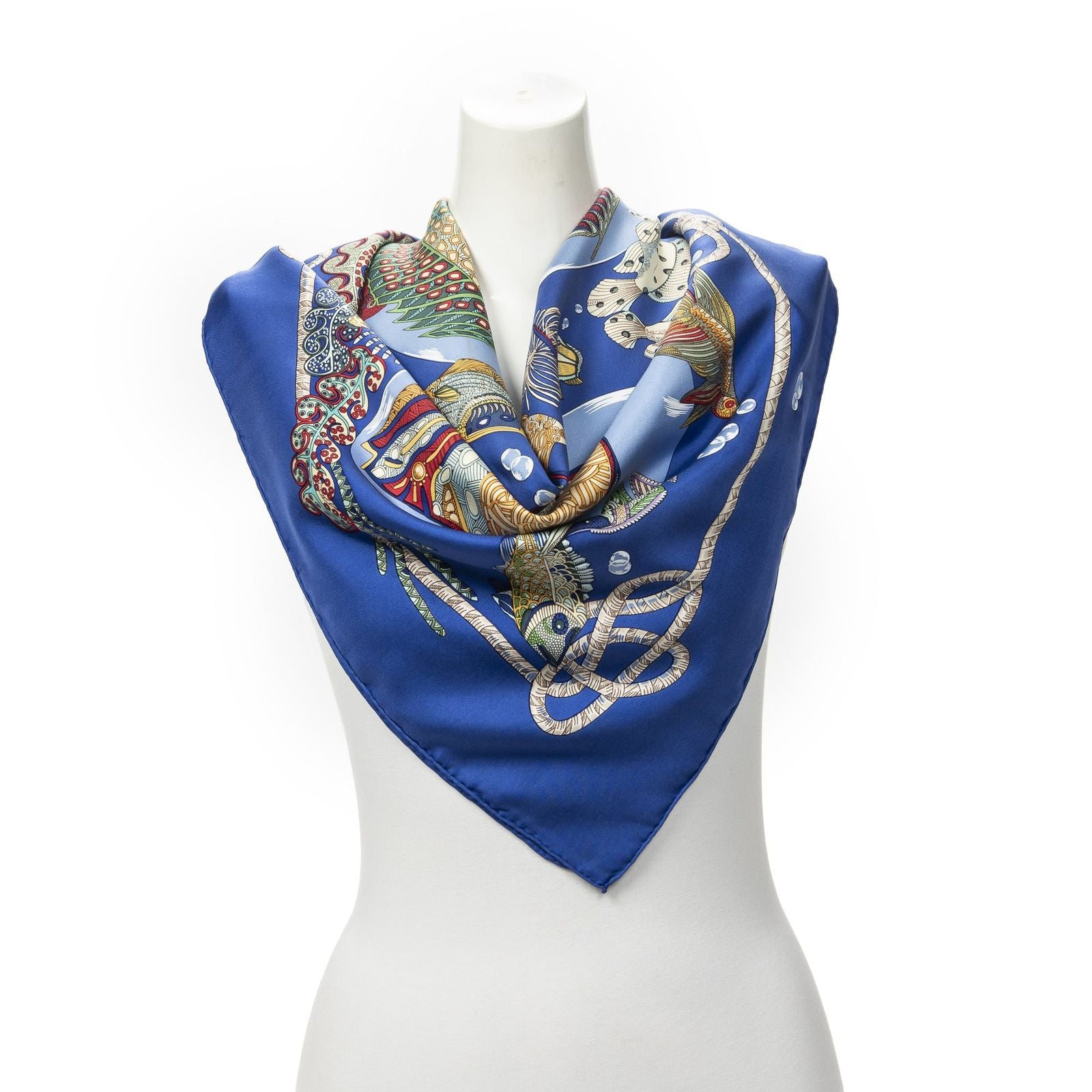 Hermes Scarf Blue Green Yellow Silk