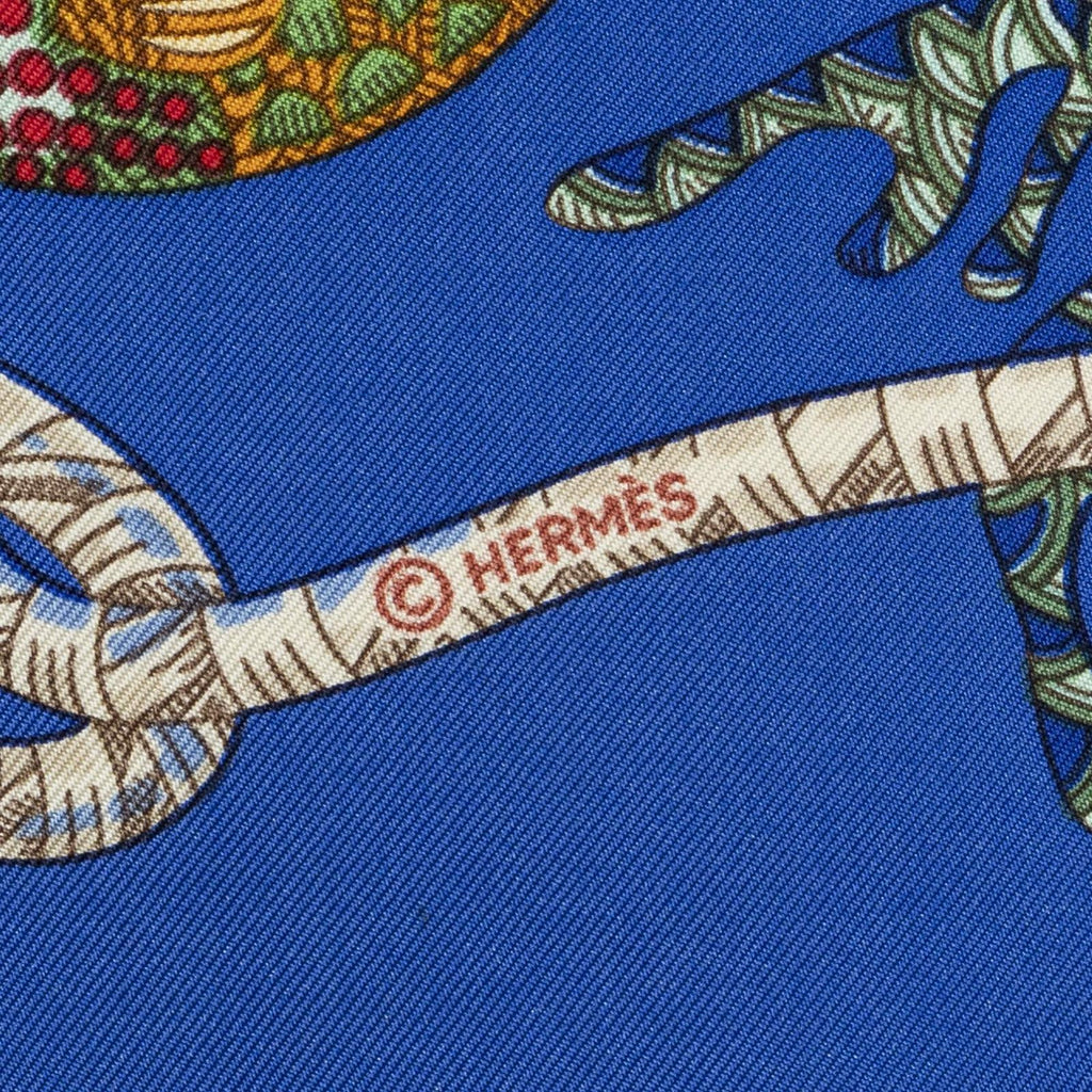 Hermes Scarf Blue Green Yellow Silk — view 4