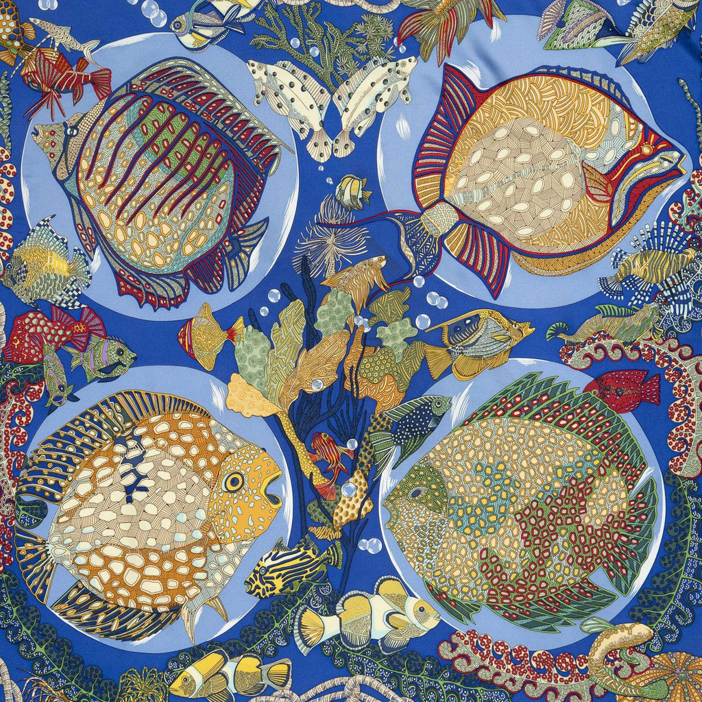 Hermes Scarf Blue Green Yellow Silk — view 3