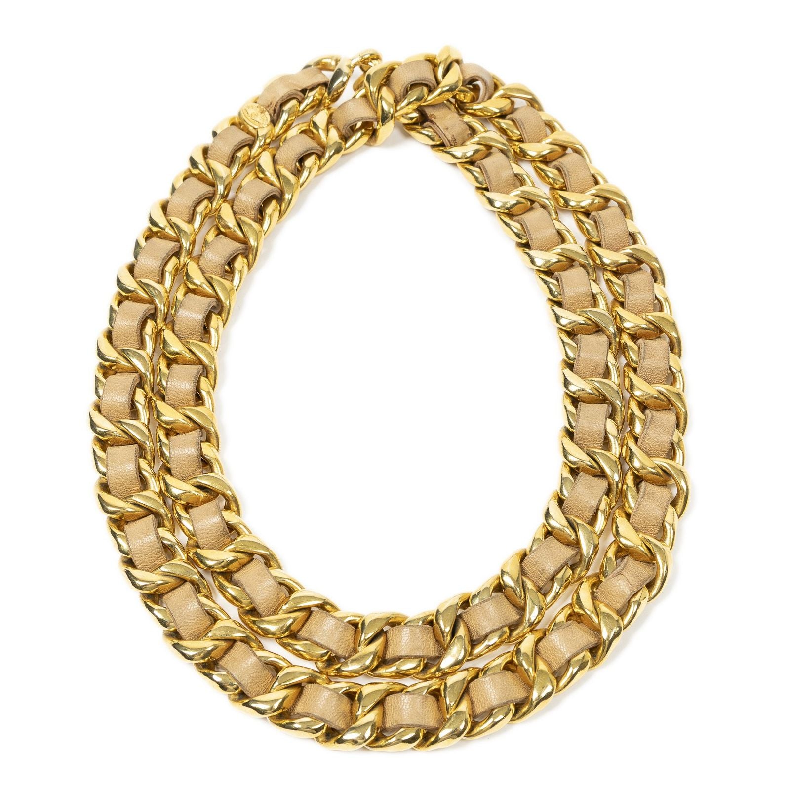 Chanel CC Leather Chain Belt Beige Gold Plated — view 2