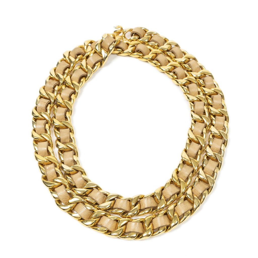 Chanel CC Leather Chain Belt Beige Gold Plated