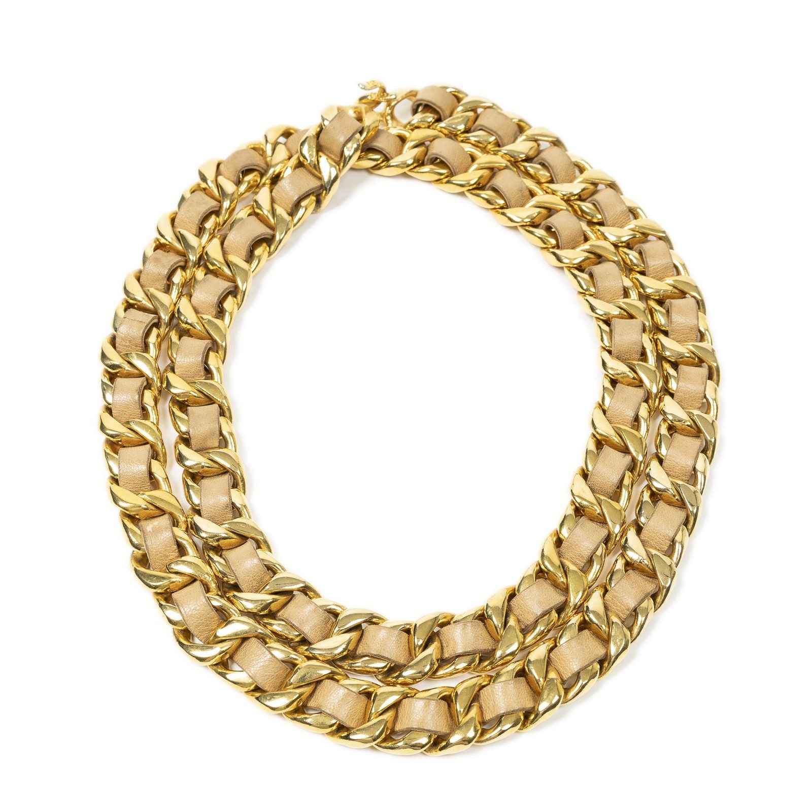 Chanel CC Leather Chain Belt Beige Gold Plated