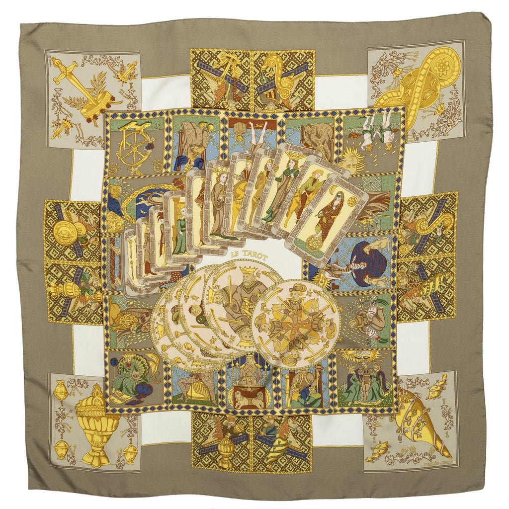 Hermes Scarf Taupe Gold White Silk — view 2