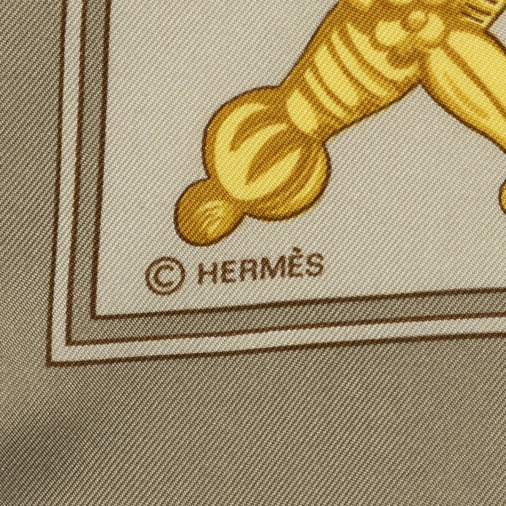 Hermes Scarf Taupe Gold White Silk — view 4