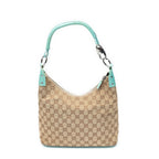 Gucci Ring Handle Zip Hobo Beige Teal GG Canvas — view 5