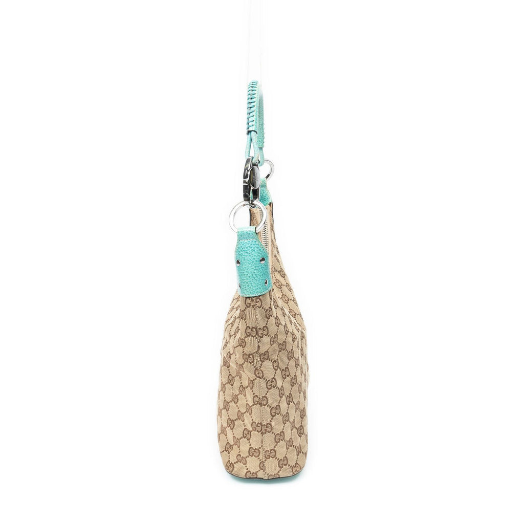 Gucci Ring Handle Zip Hobo Beige Teal GG Canvas — view 4