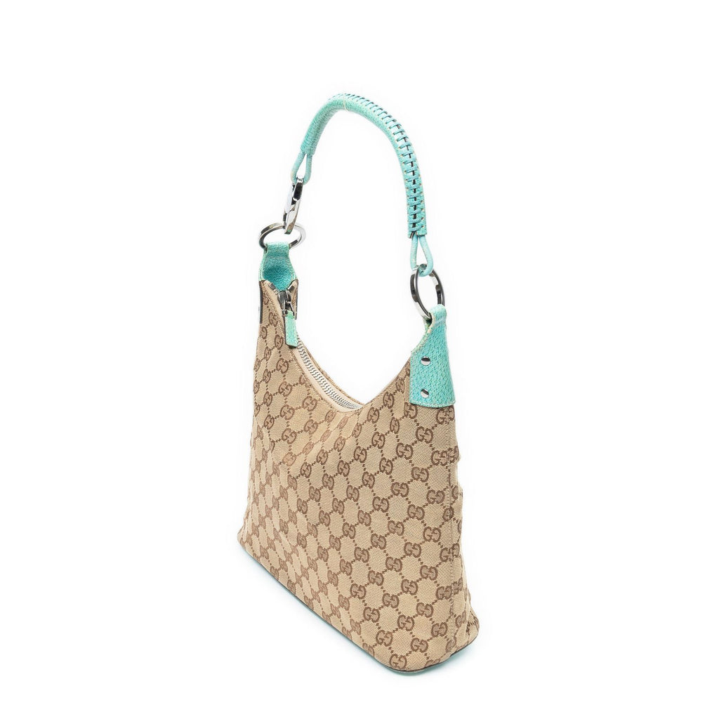 Gucci Ring Handle Zip Hobo Beige Teal GG Canvas — view 2