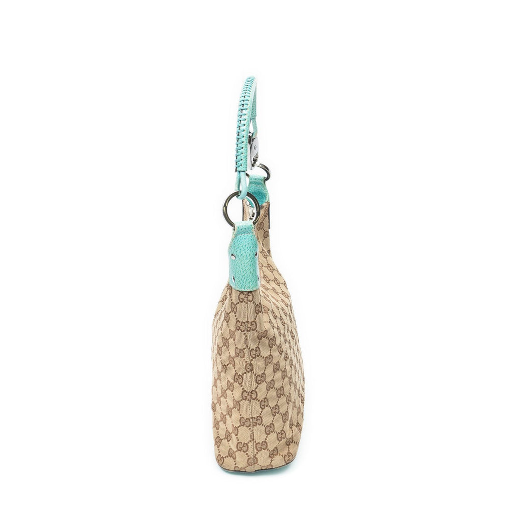 Gucci Ring Handle Zip Hobo Beige Teal GG Canvas — view 3