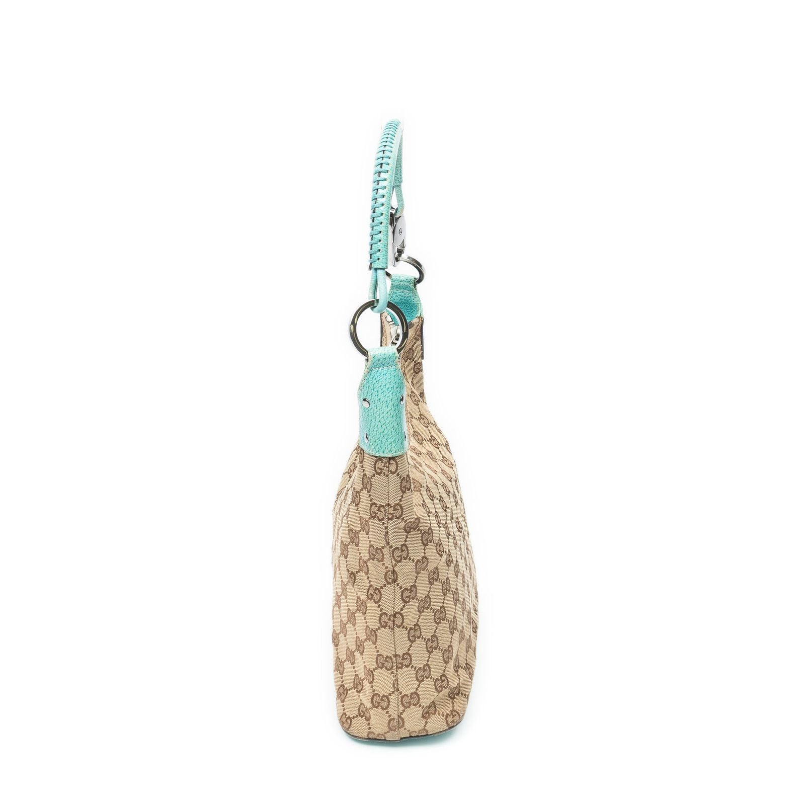 Gucci Ring Handle Zip Hobo Beige Teal GG Canvas — view 3