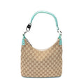 Gucci Ring Handle Zip Hobo Beige Teal GG Canvas