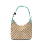Gucci Ring Handle Zip Hobo Beige Teal GG Canvas