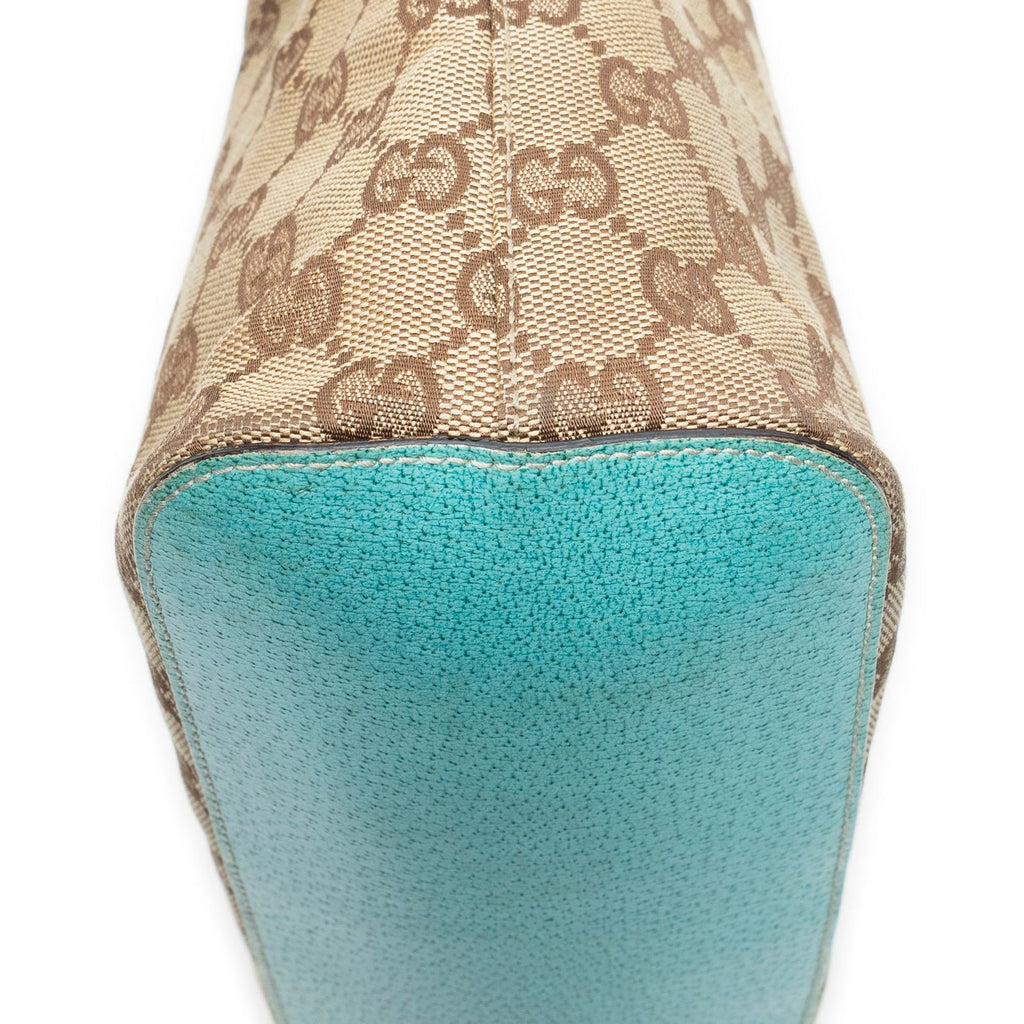 Gucci Ring Handle Zip Hobo Beige Teal GG Canvas — view 8