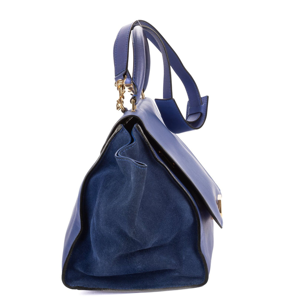Celine Midi Trapeze Blue Calfskin Leather Shoulder Bag — view 4