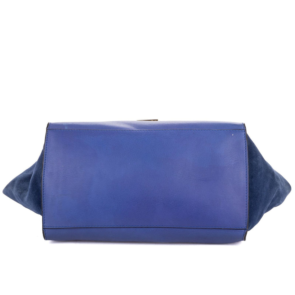 Celine Midi Trapeze Blue Calfskin Leather Shoulder Bag — view 6