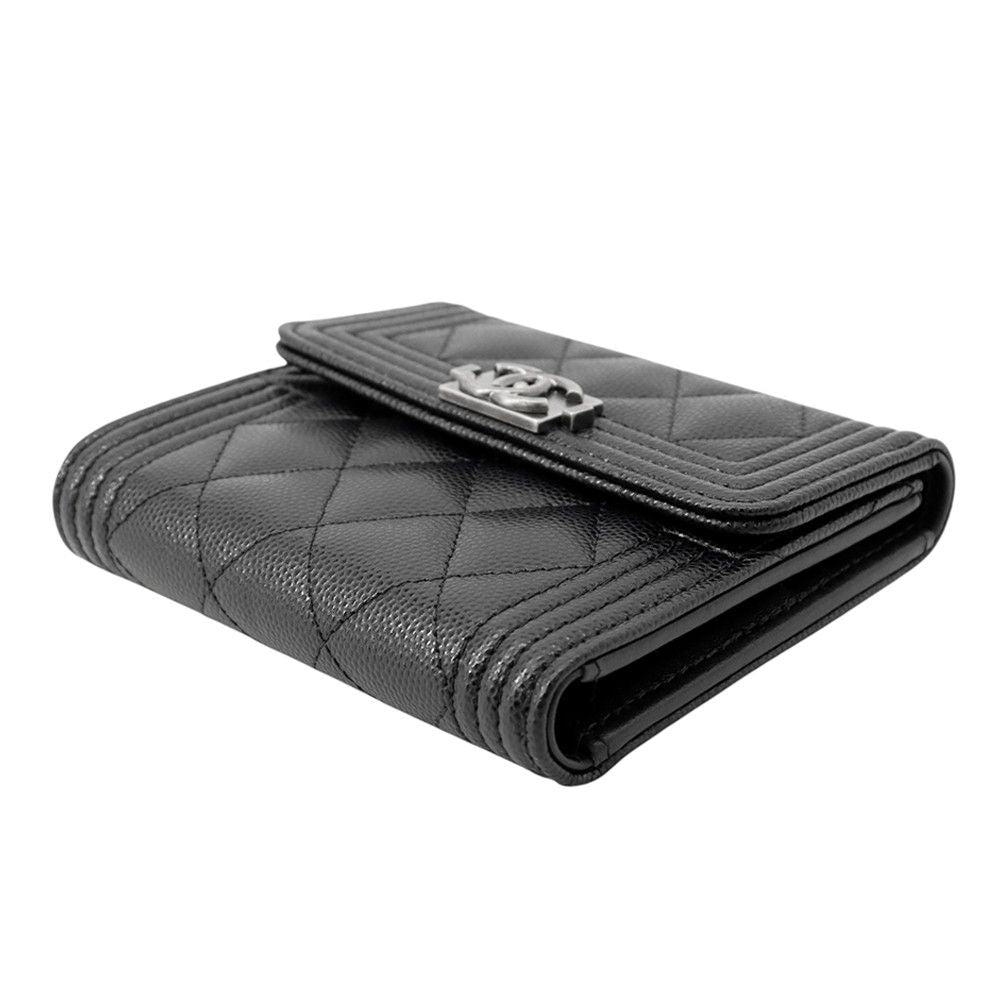 Chanel Trifold Wallet Boy CC Logo Quilted Caviar Leather Black — view 2