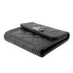 Chanel Trifold Wallet Boy CC Logo Quilted Caviar Leather Black — view 2