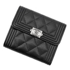Chanel Trifold Wallet Boy CC Logo Quilted Caviar Leather Black