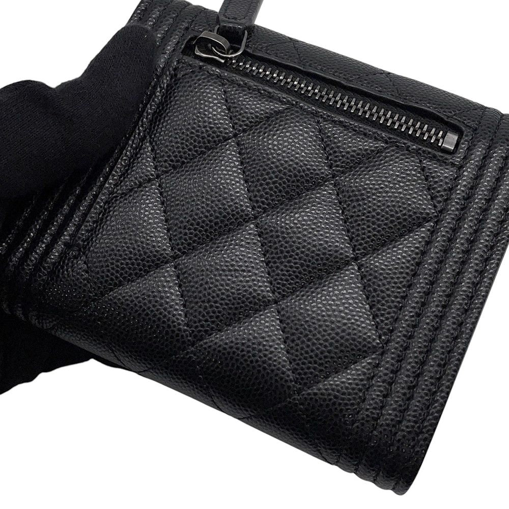 Chanel Trifold Wallet Boy CC Logo Quilted Caviar Leather Black — view 8
