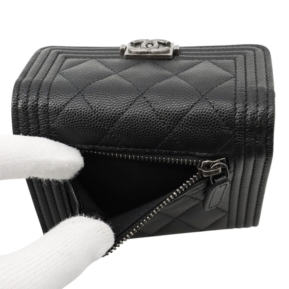 Chanel Trifold Wallet Boy CC Logo Quilted Caviar Leather Black — view 6