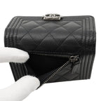 Chanel Trifold Wallet Boy CC Logo Quilted Caviar Leather Black — view 6