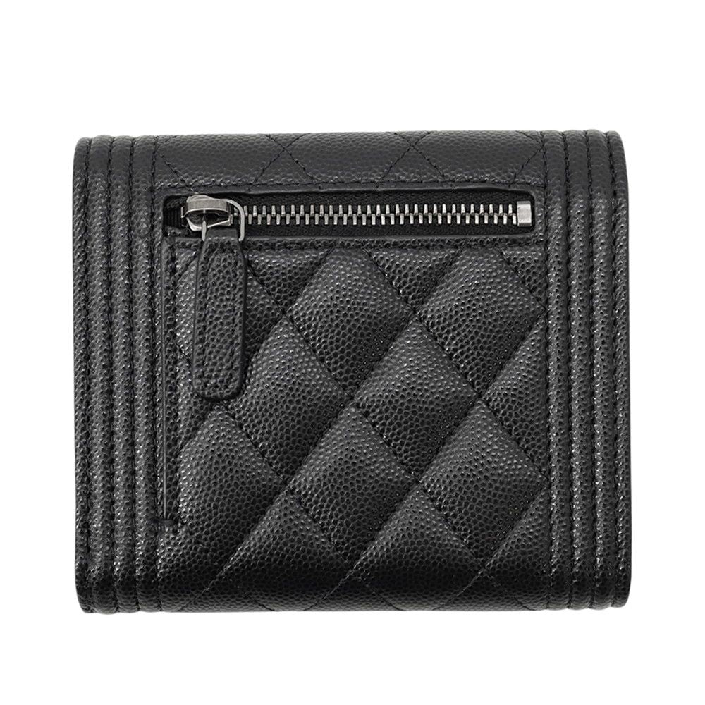 Chanel Trifold Wallet Boy CC Logo Quilted Caviar Leather Black — view 3