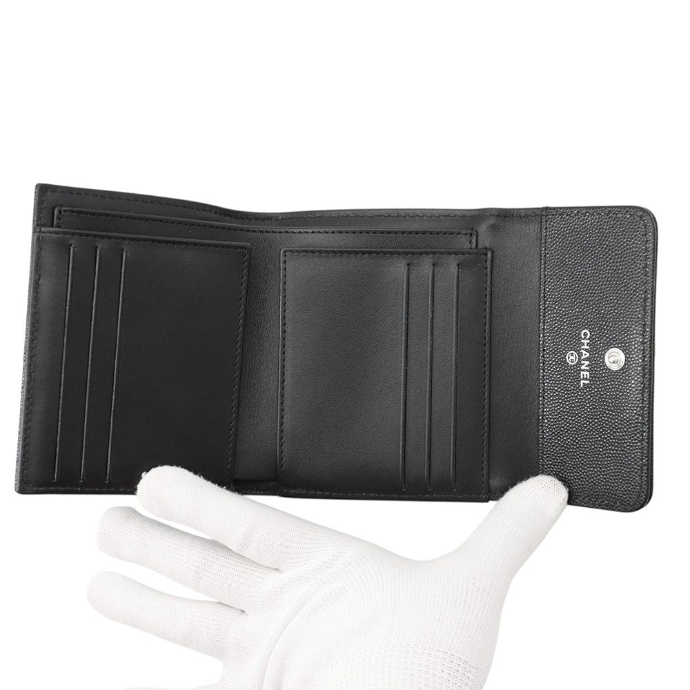 Chanel Trifold Wallet Boy CC Logo Quilted Caviar Leather Black — view 4