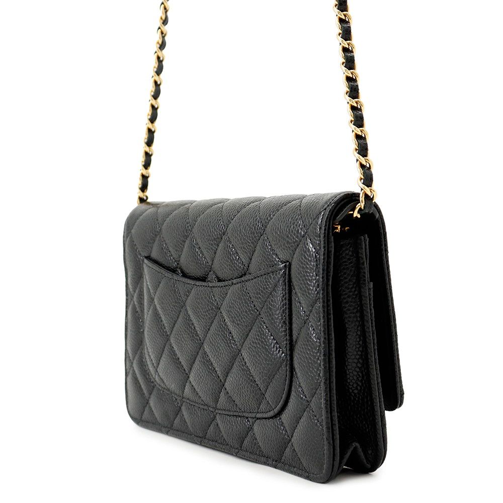 Chanel Chain Wallet Classic Quilted CC Logo Caviar Leather Black Shoulder Bag — view 2