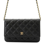 Chanel Chain Wallet Classic Quilted CC Logo Caviar Leather Black Shoulder Bag