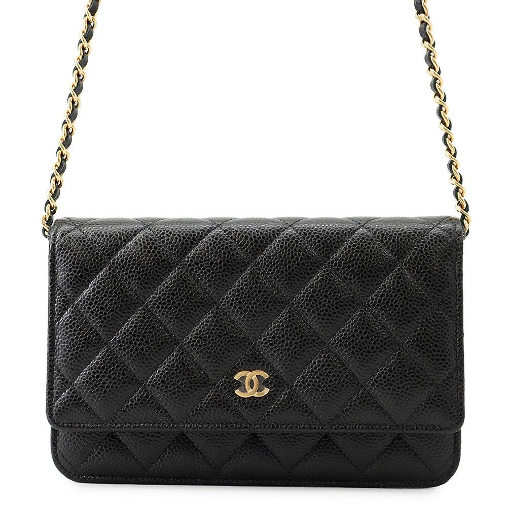 Chanel Chain Wallet Classic Quilted CC Logo Caviar Leather Black Shoulder Bag