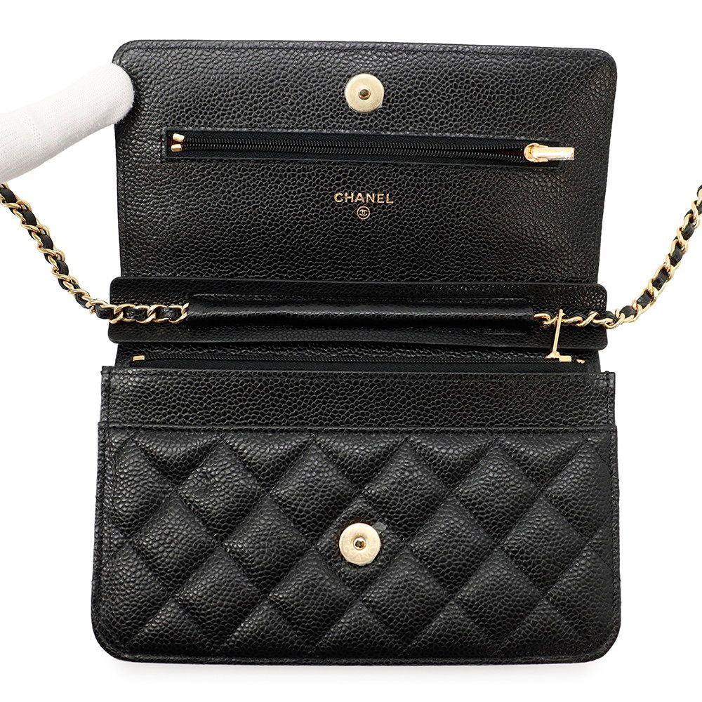 Chanel Chain Wallet Classic Quilted CC Logo Caviar Leather Black Shoulder Bag — view 5