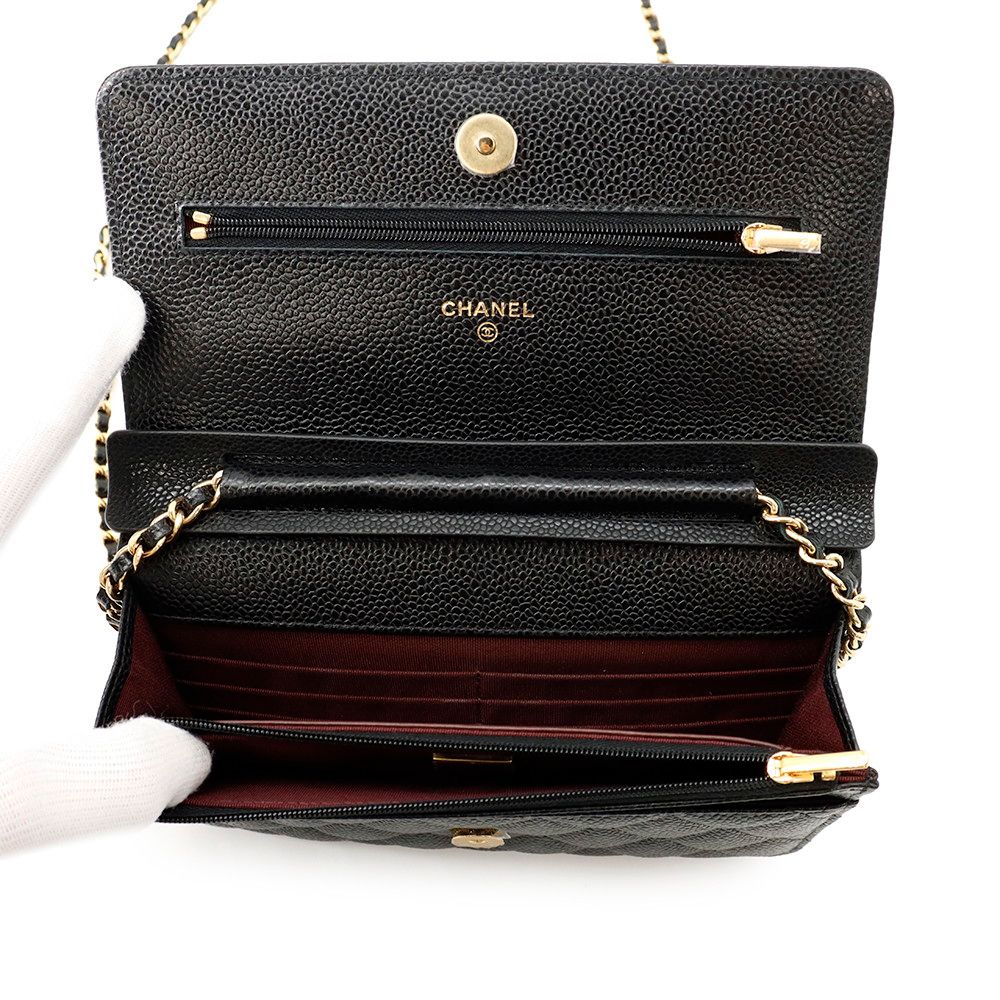 Chanel Chain Wallet Classic Quilted CC Logo Caviar Leather Black Shoulder Bag — view 6