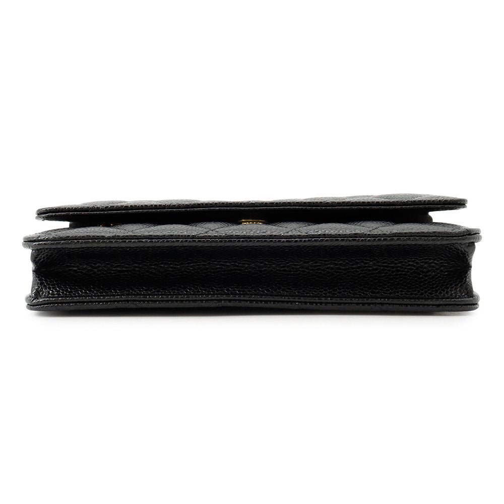 Chanel Chain Wallet Classic Quilted CC Logo Caviar Leather Black Shoulder Bag — view 3