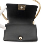 Chanel Chain Shoulder Bag Boy Small Quilted CC Logo Faux Pearl Leather Black — view 6