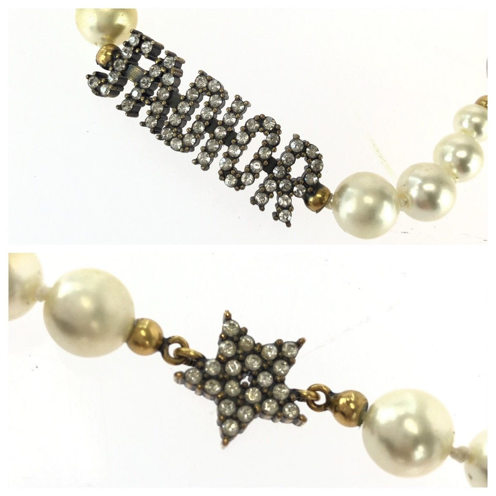 Dior J'adior Faux Pearl Rhinestone White Gold Metal Choker Necklace — view 2